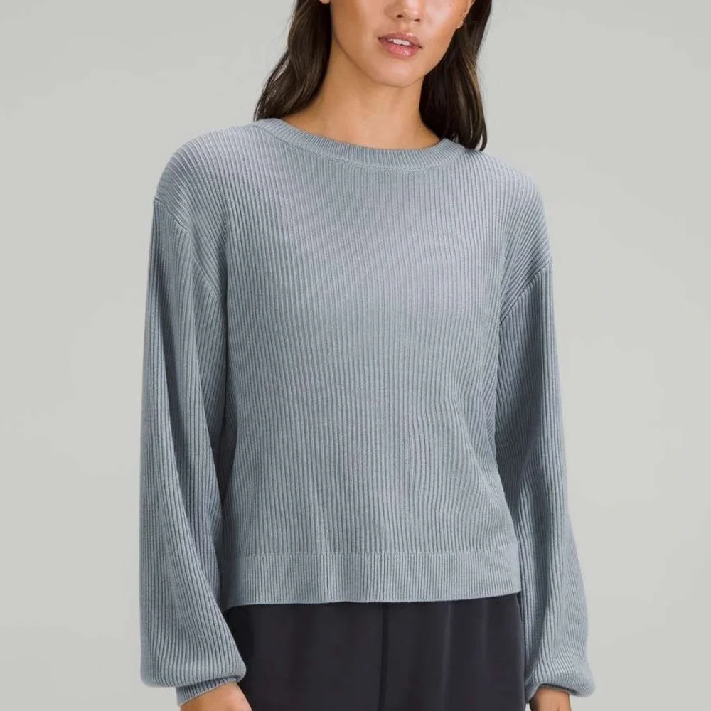 lululemon Reversible Crossover Sweater Blue Chambray Cashmere Blend Sz 12